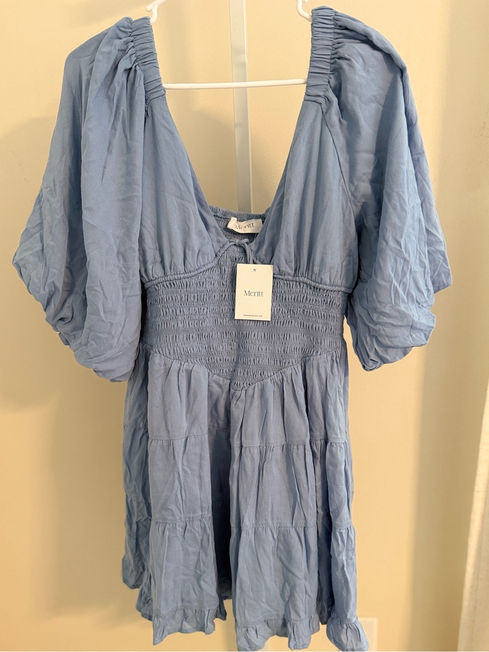 Meritt Blue Puff-Sleeve Mini Dress